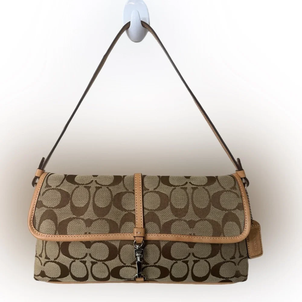 Coach Vintage Tan and Brown Signature Shoulder Bag # 6348